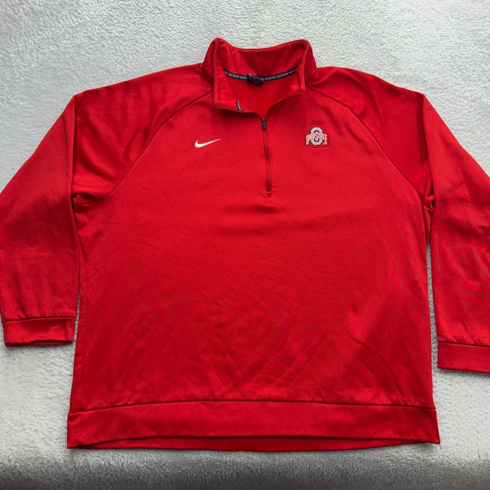 Nike Ohio State Buckeyes Mens XXL Red Quarter Zip Pullover Fleece Sweatshirt